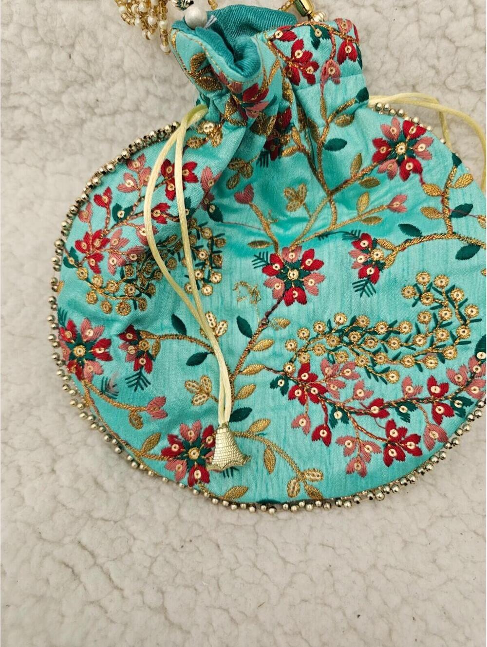 New Handmade Potli Bag Pouch Beads Embroidered Small Boho Multicolor 15.5 Long - Picture 8 of 13